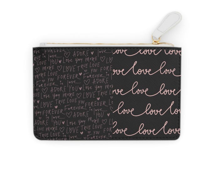 Love Script Pattern Mini Clutch Bag | Handwritten Love Print