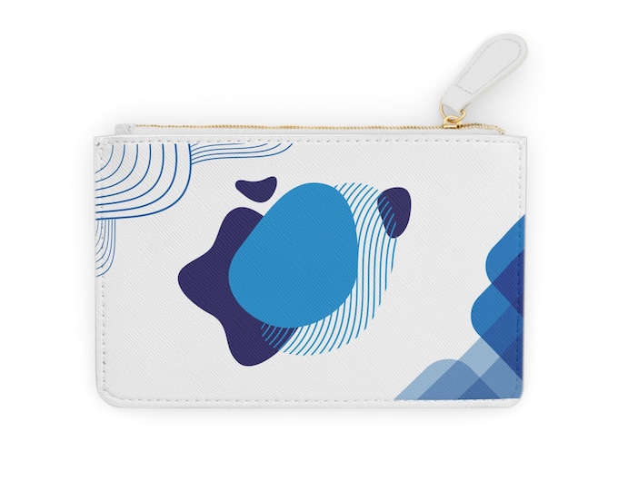 Blue Abstract Shapes Mini Clutch Wallet | White Modern Geometric Print