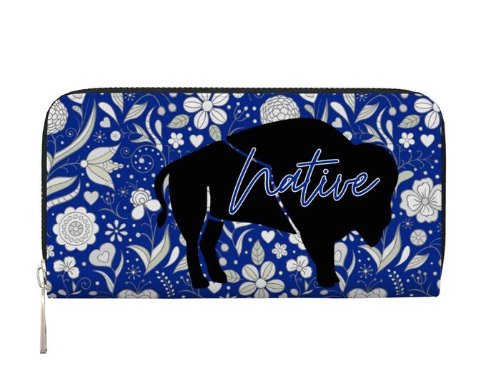 Native Bison Innii Blue Floral Long Zipper Wallet