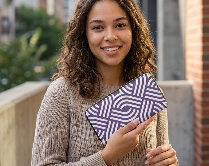 Geometric Interlocking Pattern Zipper Wallet | Mulberry Bloom Modern Abstract Lines