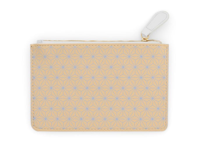 Asanoha Geometric Pattern Mini Clutch Bag | Gold Beige Zip Pouch