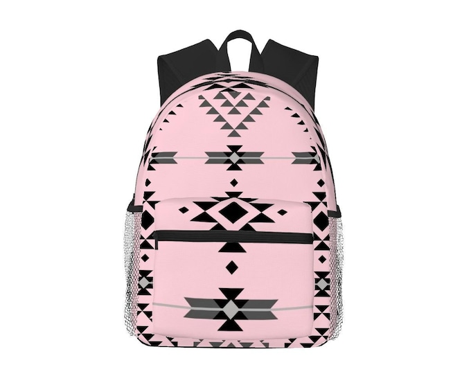 Bubble gum Pink Oxford Backpack – Tribal Pattern, Large Capacity Laptop Bag, Travel, School & Work Backpack with Pockets