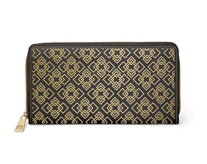 Gold Geometric Pattern Zipper Wallet