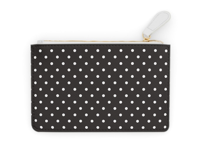 Black Polka Dot Mini Clutch Wallet | Small Zipper Pouch, Cosmetic Coin Purse