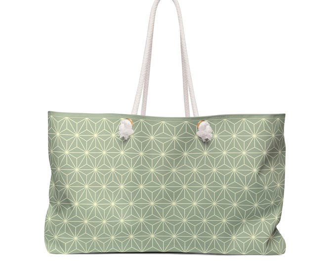 Geometric Asanoha Pattern Weekender Bag | Sage  Cream Floral Tile Tote