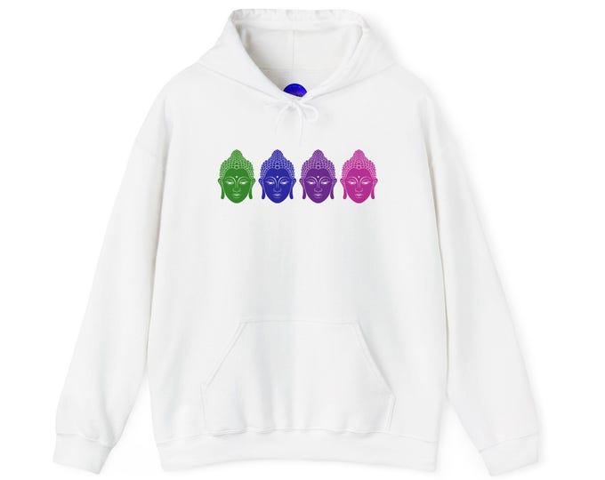 Buddha Rainbow Graphics Hoodie Unisex Sponge Fleece Pullover Gold, White, Black, Green or Pink