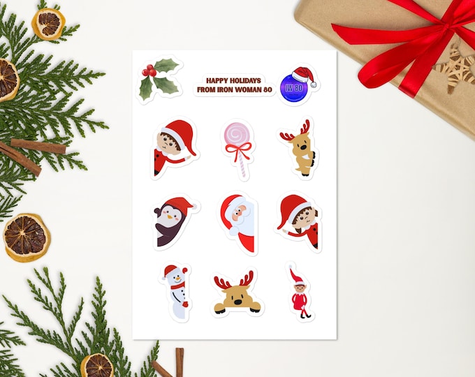 Snooping Christmas Sticker Sheet | Holiday Planner Stickers, Santa & Elf Sneak Peek, Winter Scrapbooking Embellishments