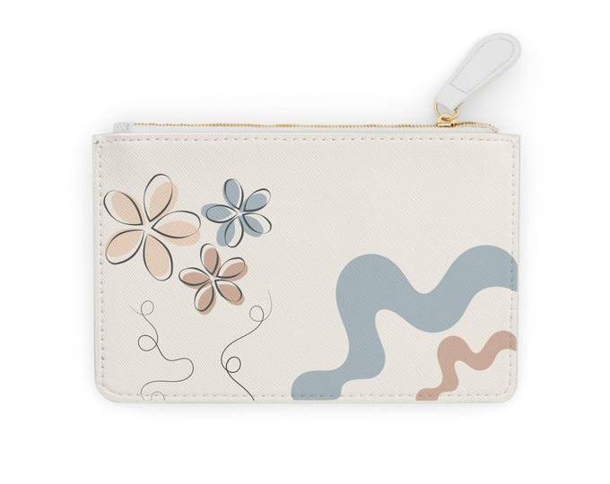 Abstract Floral Mini Clutch Bag | Neutral Pastel Flowers, Wavy Shapes