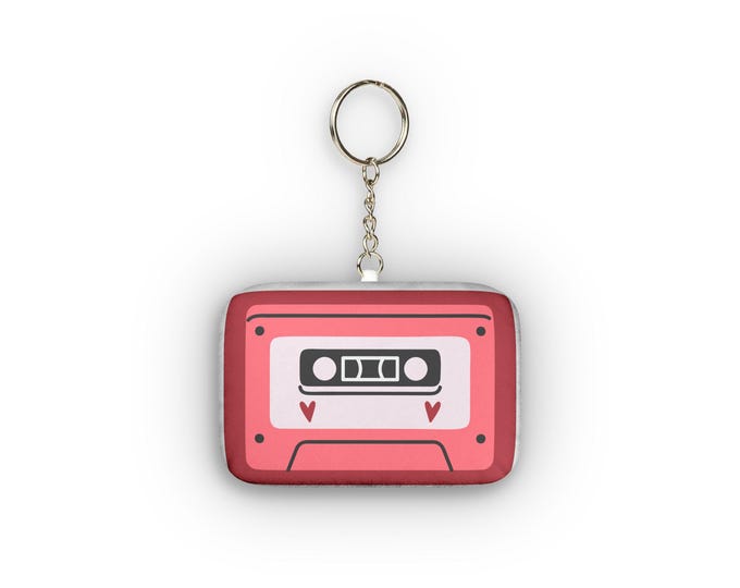 Pink Retro Cassette Tape Custom Shape Mini Plush Keychain | Cute Music Accessory