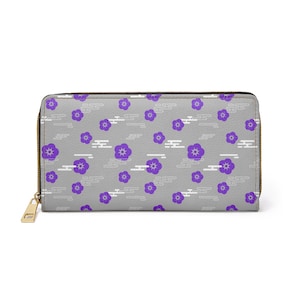 Cartera con cremallera para mujer, tarjetero para mujer, diseño de flores en color morado y blanco