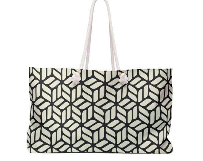 Geometric Cube Pattern Weekender Bag | Black Cream Tote