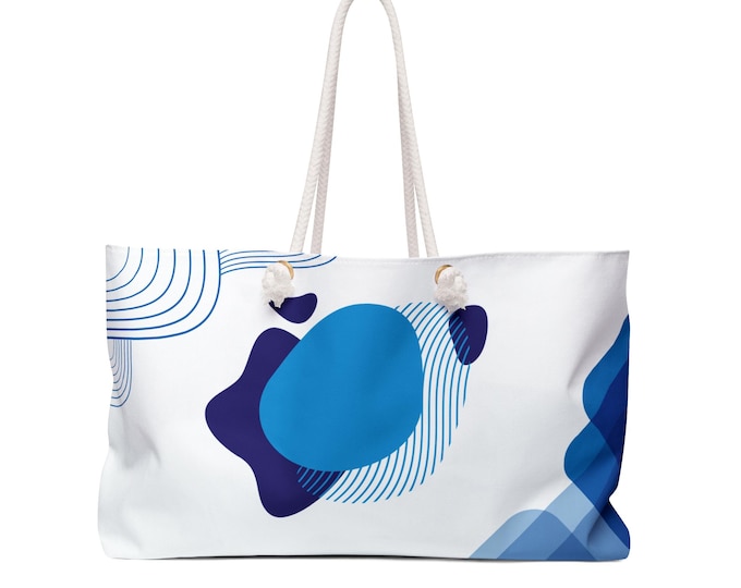 Abstract Blue Shapes Tote Bag | Modern Geometric White Tote