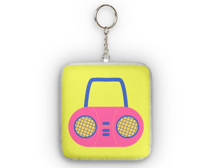 Retro Boombox Custom Shape Mini Plush Keychain | Neon 80s Music Accessory