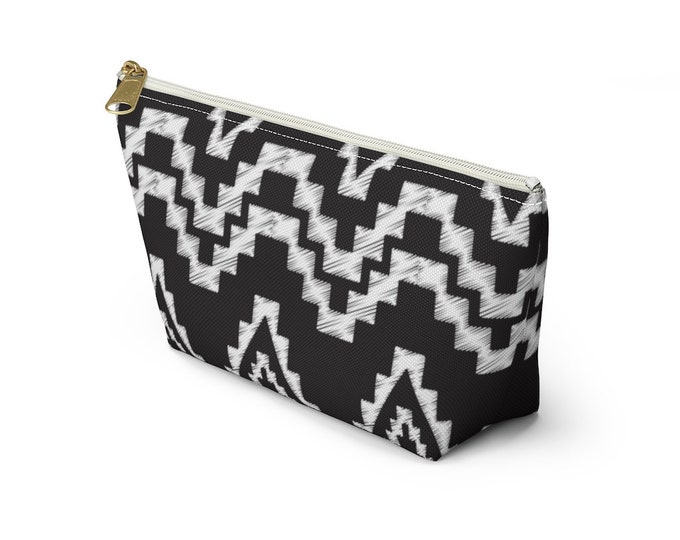 Black and White Native Pattern Accessory Pouch w T-bottom