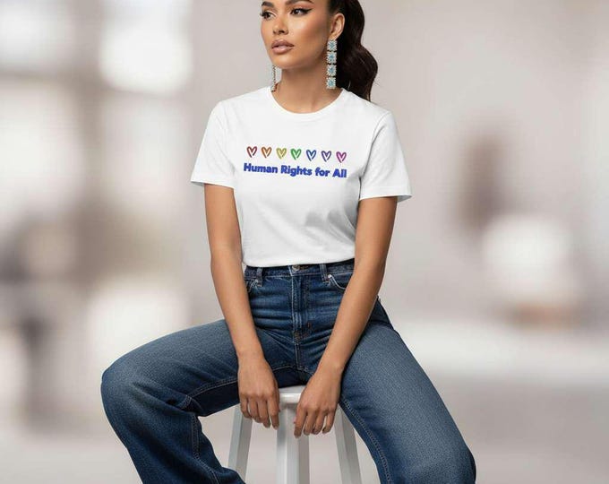 Human Rights for All T-Shirt | Rainbow Heart Equality Tee