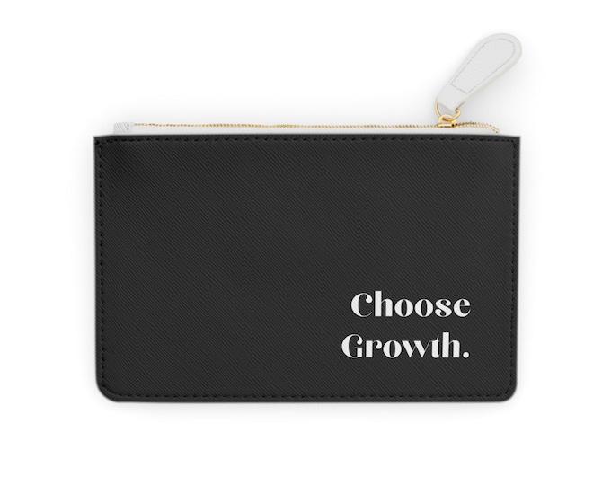 Choose Growth Mini Clutch Bag | Black zipper pouch, motivational text