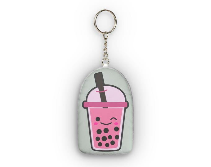 Pink Cute Boba Tea Custom Shape Mini Plush Keychain | Boba Tea Keychain