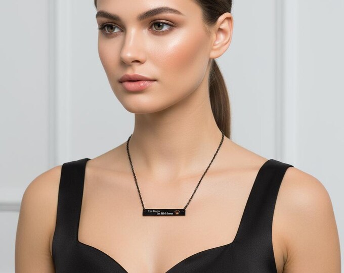 Cutout Paw Bar Necklace for Pet Lovers, Personalized Pet Jewelry, Engraved Dog Mom Necklace, Cat Lover Gift, Animal Lover Necklace