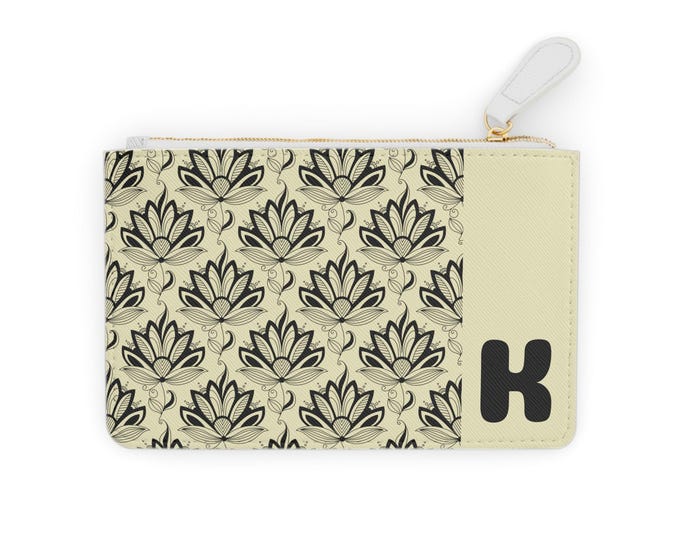 Personalized with your Initial, Buffalo Butter with Black Succulents Mini Clutch Bag