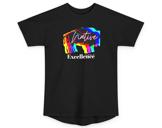 Native Excellence Long Body Tee – Unisex Urban Shirt, Indigenous Graphic Tee, Statement Streetwear, Modern Native Apparel