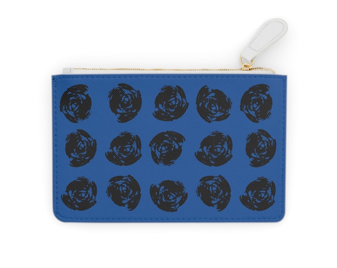 Black Rose Pattern Mini Clutch Bag | Blue Floral Zip Pouch