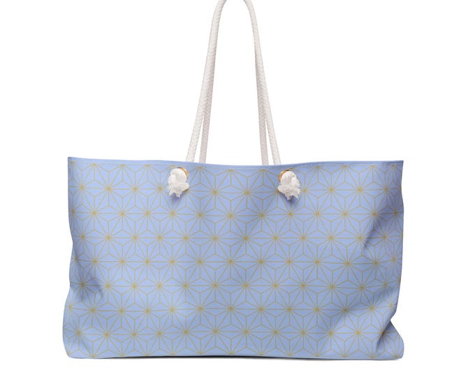 Asanoha Geometric Starburst Pattern Weekender Bag | Light Blue and Gold