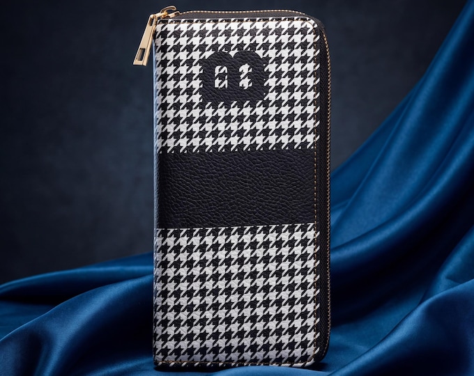 Personalized Houndstooth Faux Leather Wallet: Initial B, Iron Woman 80