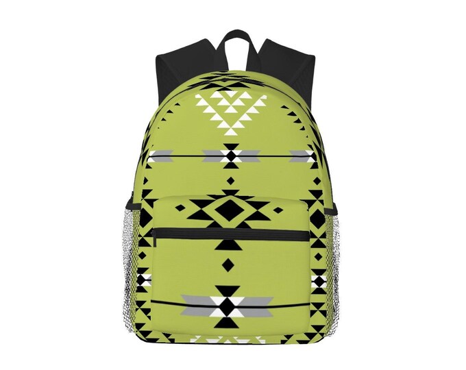 Lime Green Oxford Backpack – Tribal Pattern