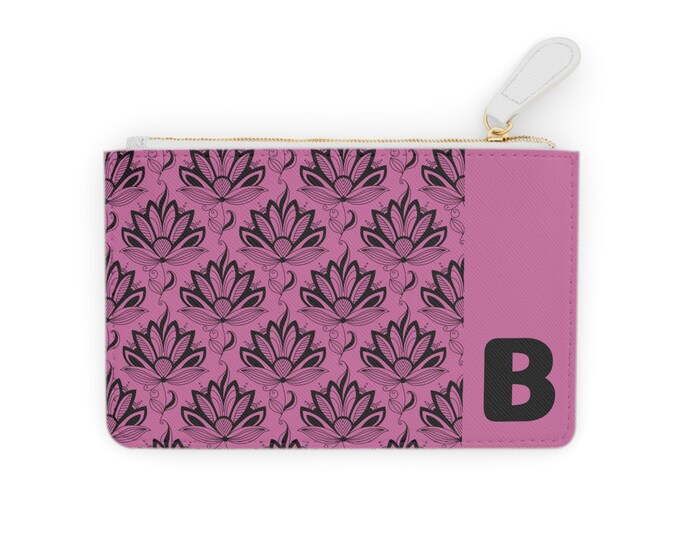 Initial B Pink and Black Succulents Mini Clutch Bag