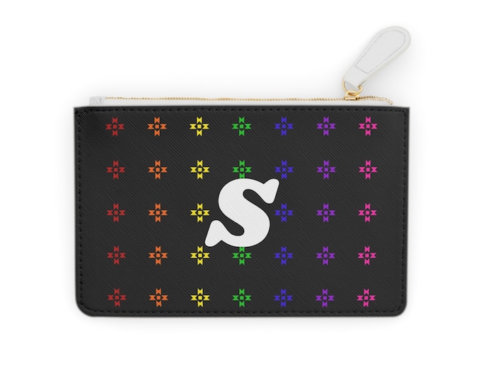 S of Rainbow Native Stars Mini Clutch, Personalized with White Initial S, Initialized