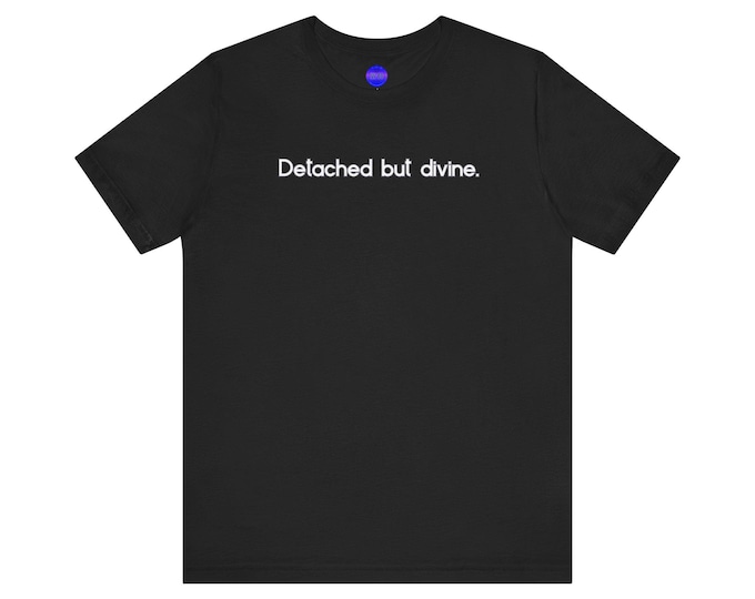 Detached but divine Aquarius Zodiac tee | Black graphic T-Shirt, minimalist text design