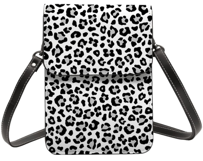 Snowy Leopard Black White  Cell Phone Purse With Shoulder Strap
