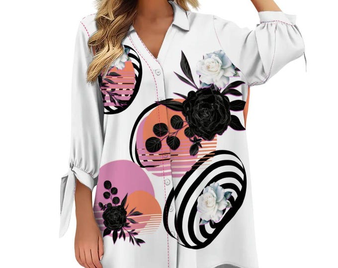 Women's Abstract Print Button Cardigan Shirt – 3/4 Sleeve Lightweight Loose Fit | Boho, Artsy, Layering Top XS-2XL