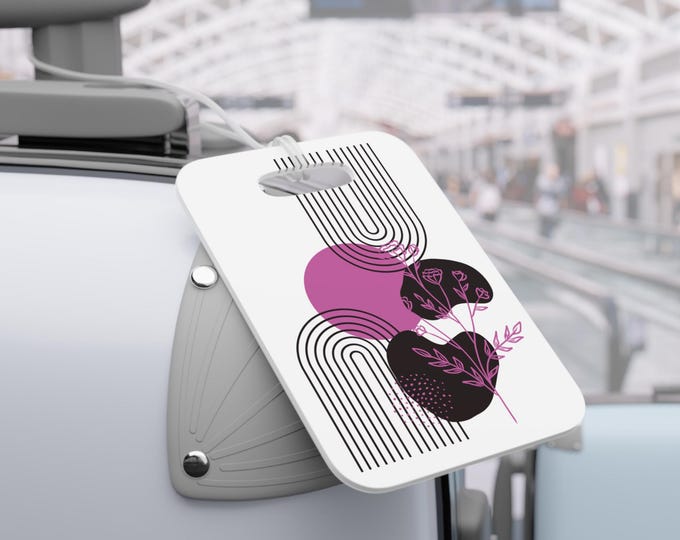 Pink and White Boho Abstract Pattern Customized Luggage Tag | Personalized ID Travel Tag