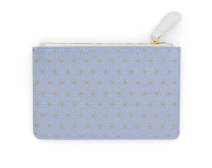 Asanoha Gold Geometric Star Pattern Mini Clutch Bag | Light Blue Floral Motif