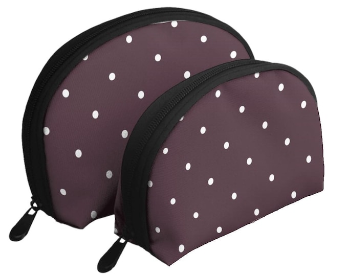 Storage Bags Set of 2, White Polka Dots in Native Berry Makeup Bags