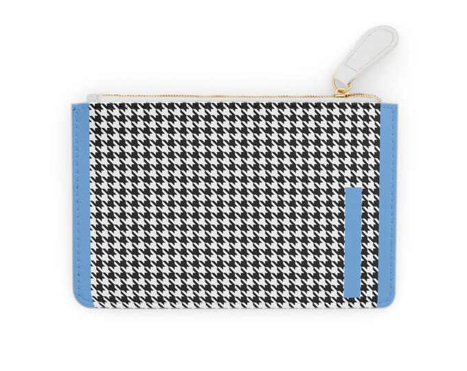 Mini Clutch Card Holder, Light Blue Initial with I Black and White Design, Personalized Card Holder
