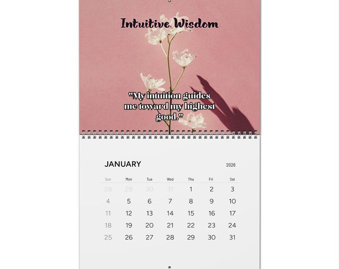 Intuitive Wisdom Divine Feminine Floral Wall Calendar 2026 | Inspirational Monthly Quotes