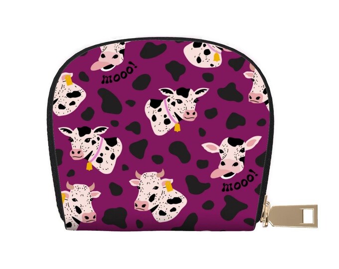 Dark Magenta Cute Cow Small Semicircle Card Holder