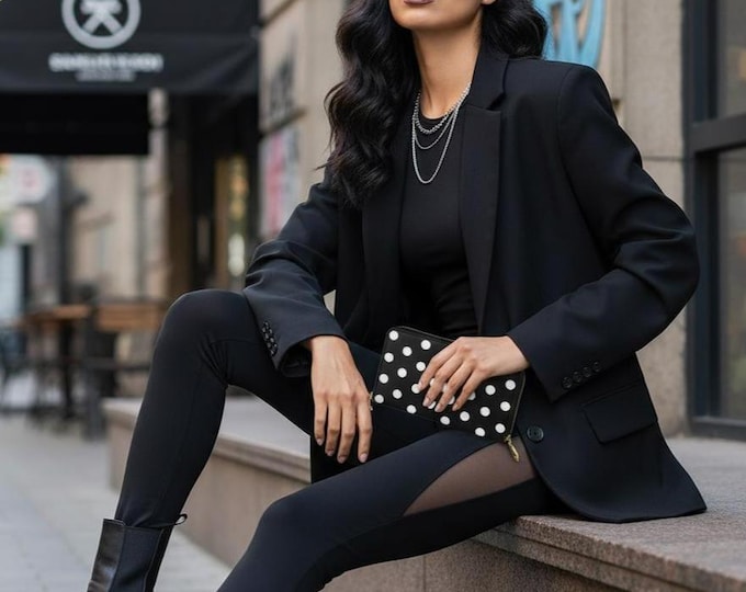 Black and White Polka Dots Vertical Long Clutch Wallet