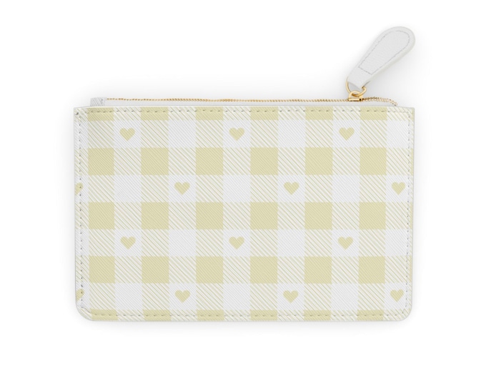 Yellow Gingham Hearts Mini Clutch Bag | Check Print Coin Pouch