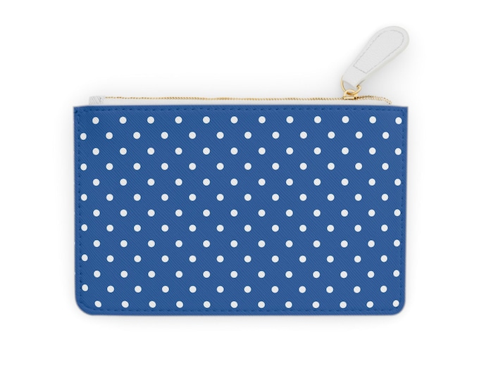 White Polka Dot Morning Glacier Mini Clutch Wallet | Zipper Pouch, Cosmetic Bag