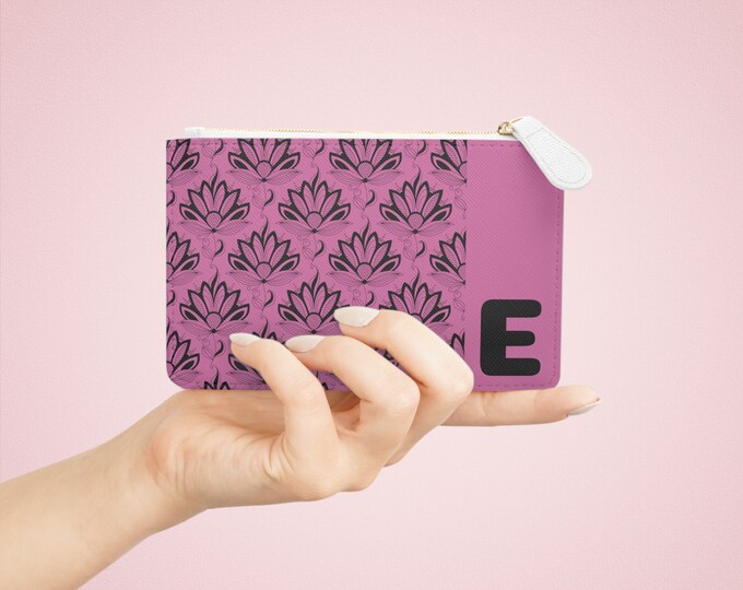 Initial E Pink and Black Succulents Mini Clutch Bag-Initial-Initial E