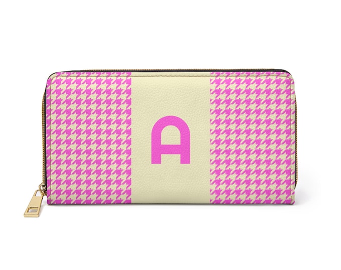 Houndstooth Buffalo Butter and Rez Blush Women's Wallet with Initial | Eco-Friendly Faux Leather | Personalized | Sustainable Fashion