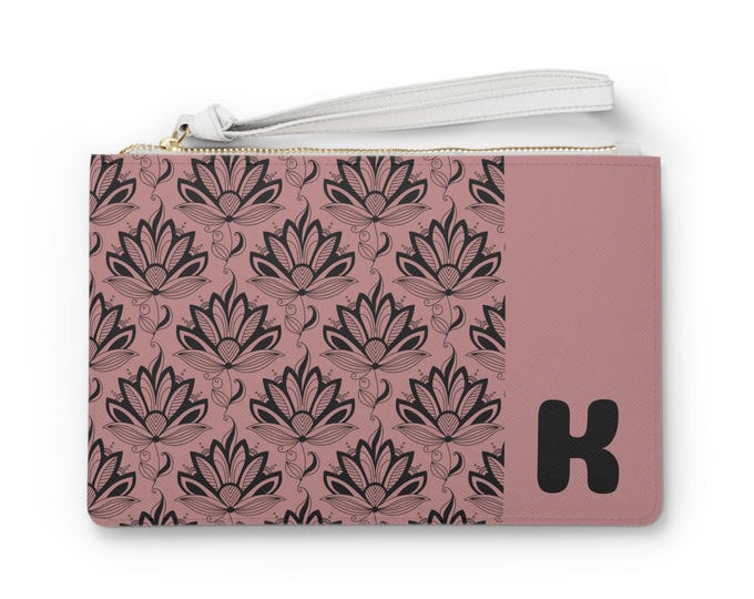 Personalized with Initial, Featherlight with Black Succulents Clutch Bag - Chic Accessory for Women, Stylish Purse,  Floral Wristlet