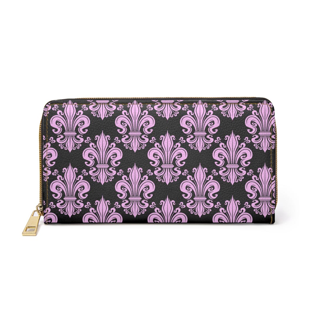 Pink Fleur De Lis Pattern Zipper Wallet | Pink Teal Damask - Etsy