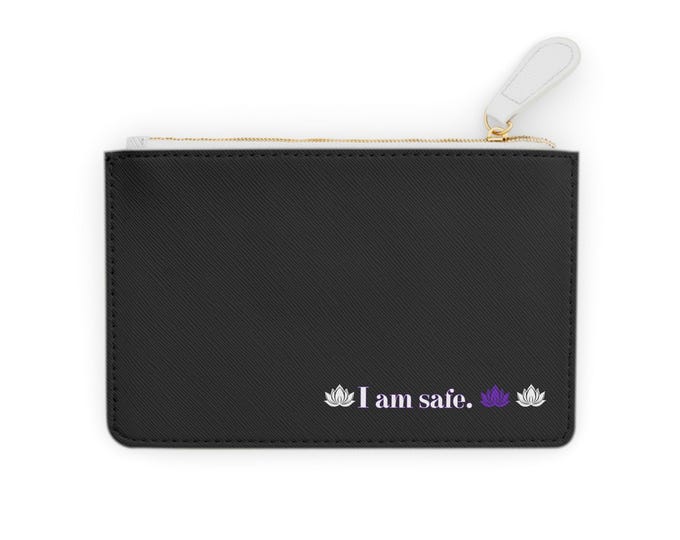 I Am Safe lotus clutch bag | mini zipper pouch, affirmation accessory