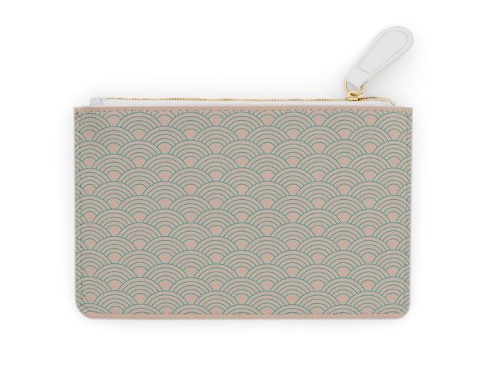 Seafoam Scallop Wave Mini Clutch Wallet | Teal Japanese Seigaiha Pattern