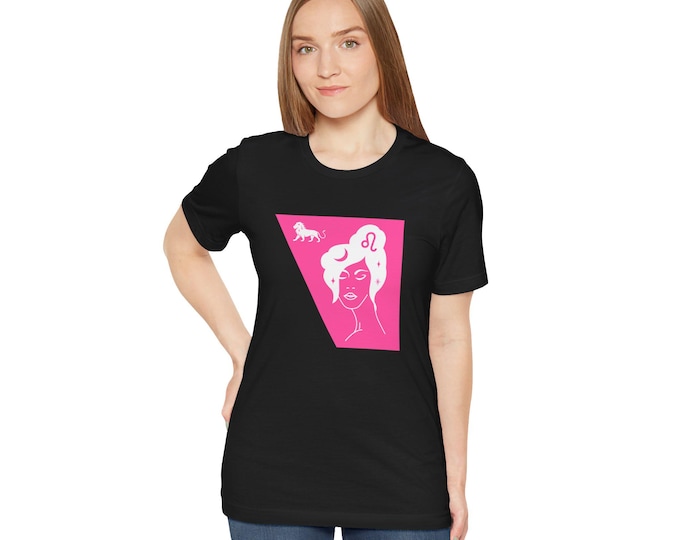 Pink Leo Astrological Sign Unisex Jersey Short Sleeve Tee
