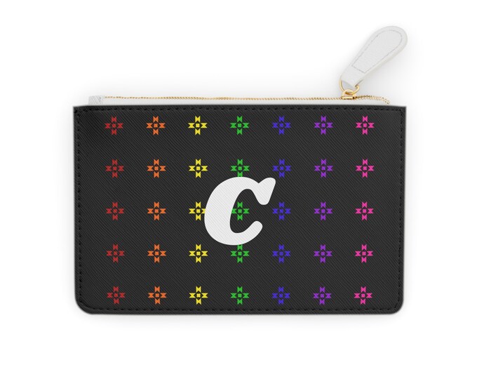Rainbow Native Stars Mini Clutch, Personalized with White Initial C, Initialized